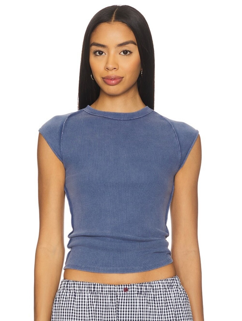 Free People We The Free Ever Had Tee Vintage Indigo Ribbed Exposed Seam L